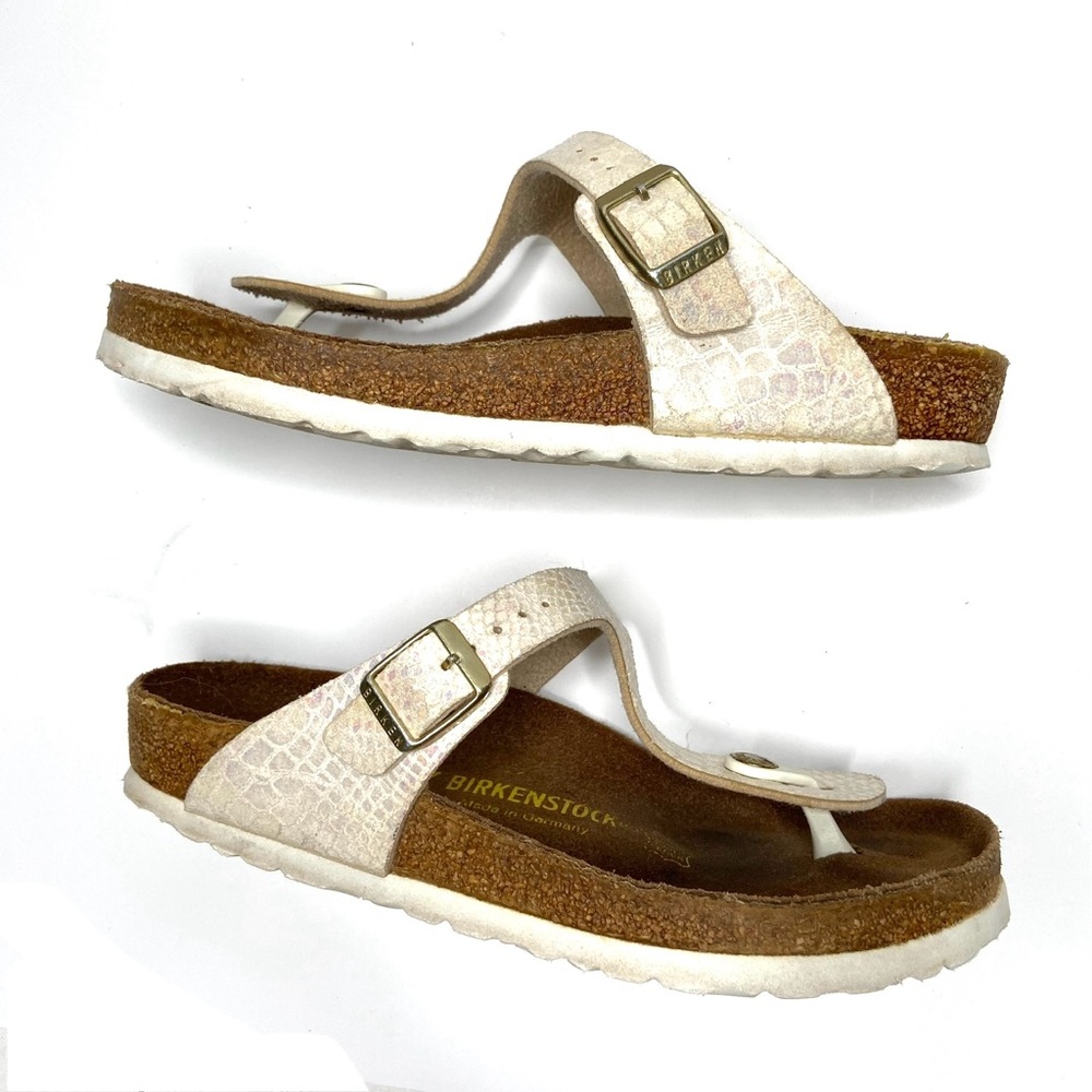 Birkenstock Iridescent White Snake-Print Thong Sandals - Picture 4 of 16